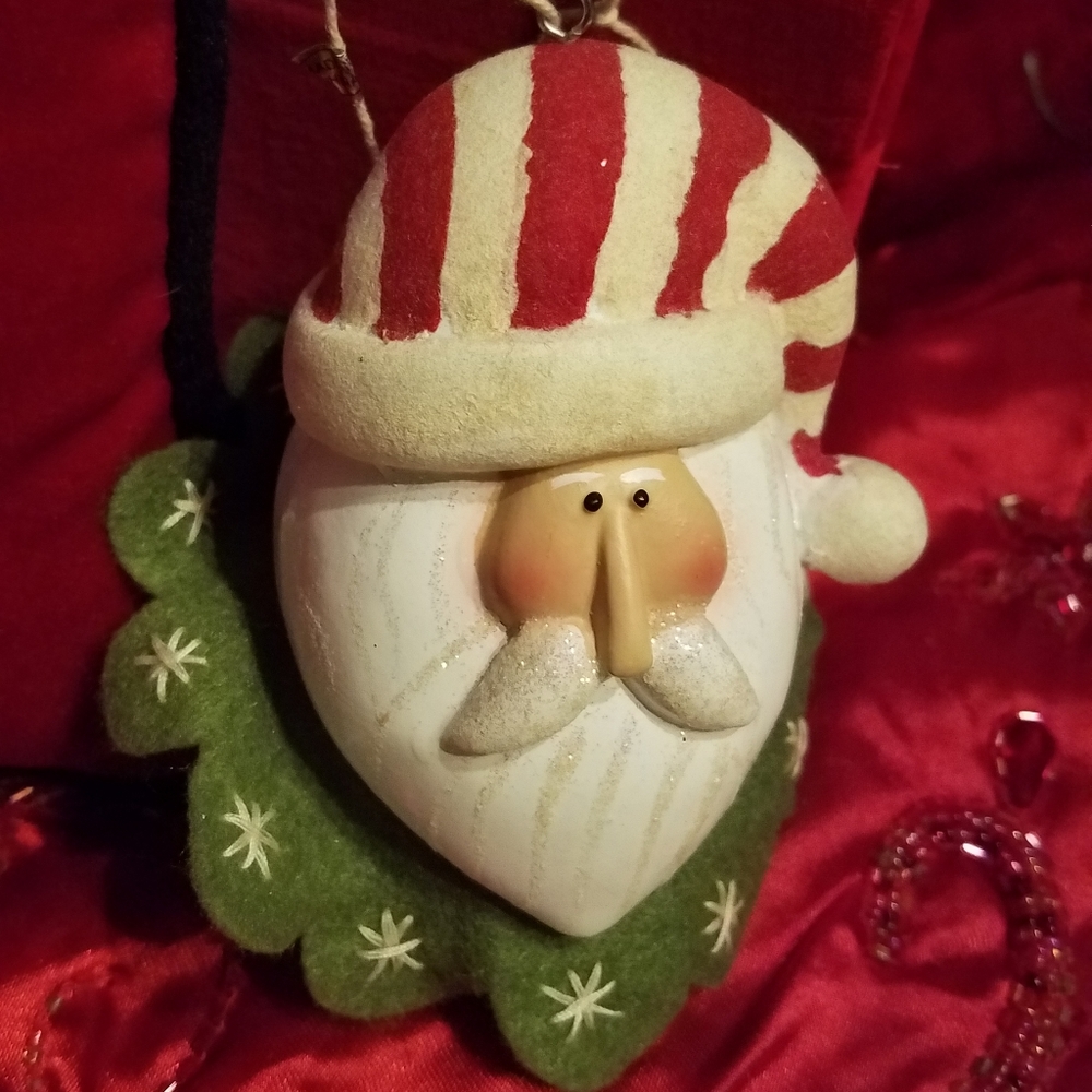 Bell Santa Head Christmas Ornament Red Green White
